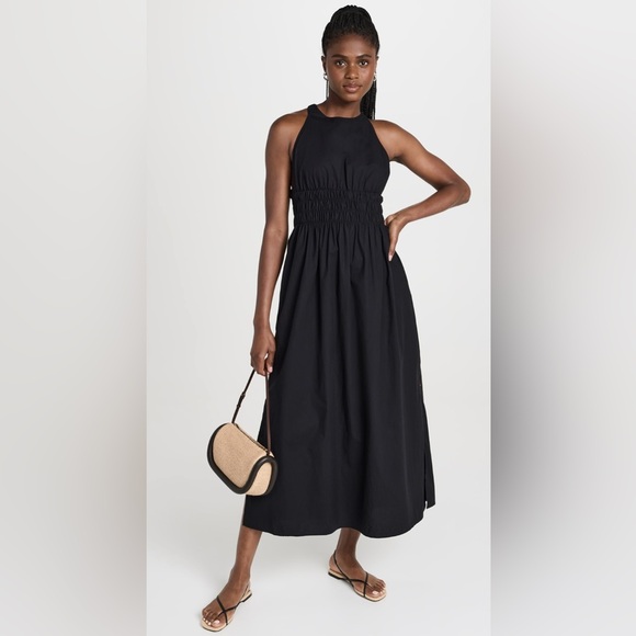 Xirena Tove Midi Dress Cotton Poplin Smocked Waist Halter Small Black - Picture 4 of 11